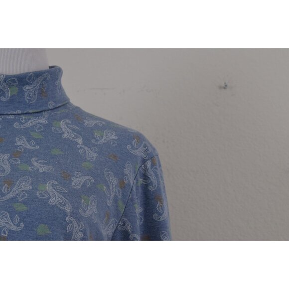 Vintage 00s Blue Paisley Floral Turtle Neck Cotton/Poly shirt | size XL - Picture 5 of 10